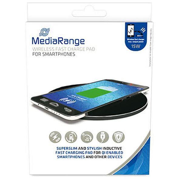 MediaRange 15W Wireless fast charge pad for smartphones, Black (MRMA118) έως 12 άτοκες Δόσεις