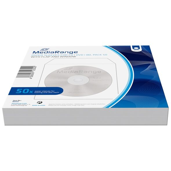 MediaRange Paper sleeves for 1 disc, with flap White Pack 50 (MRBOX65) έως 12 άτοκες Δόσεις