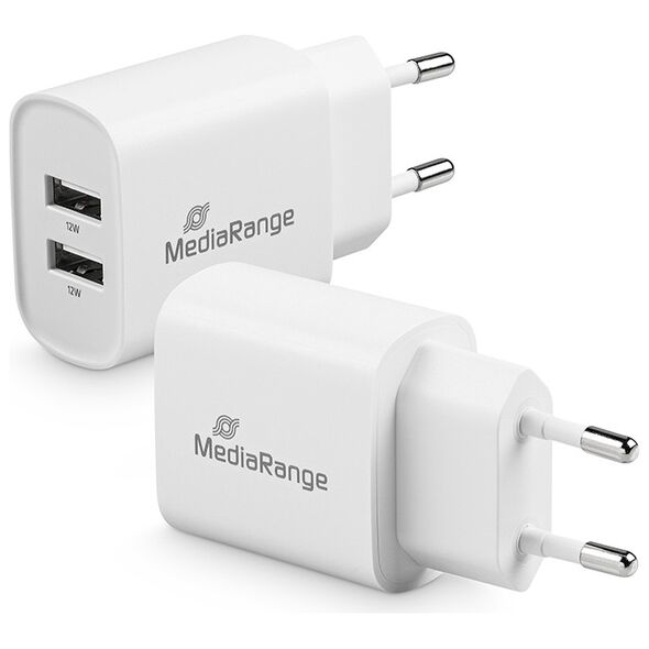 MediaRange 12W charger with two USB-A outputs, white (MRMA114) έως 12 άτοκες Δόσεις