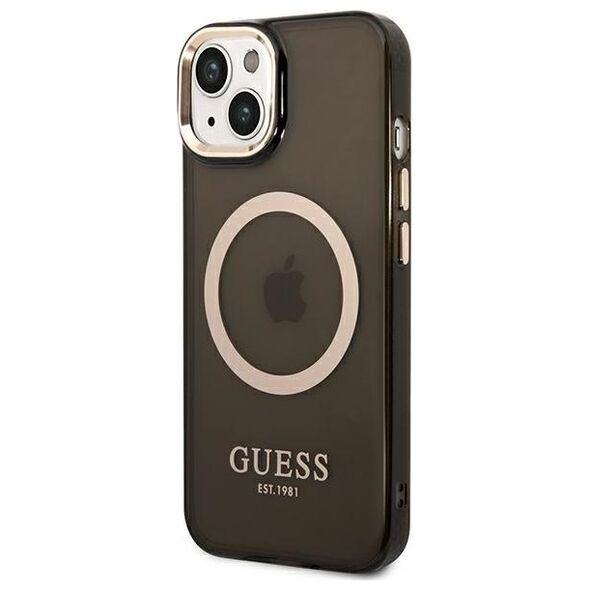 Guess case for iPhone 14 Pro 6,1&quot; GUHMP14LHTCMK black HC Magsafe Gold Outline Translucent 3666339069605