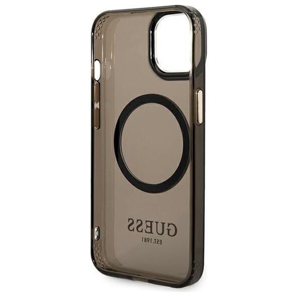 Guess case for iPhone 14 Pro 6,1&quot; GUHMP14LHTCMK black HC Magsafe Gold Outline Translucent 3666339069605