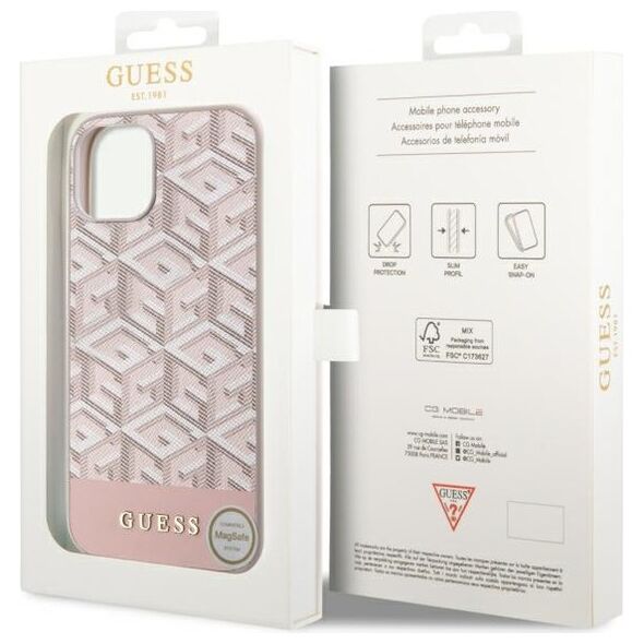 Guess case for iPhone 14 6,1&quot; GUHMP14SHGCFSEP pink harcase Magsafe Gcube PU Stripes 3666339112509