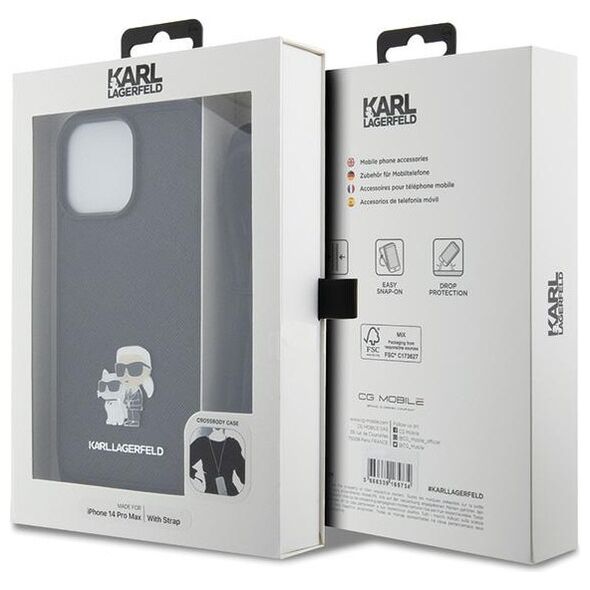 Karl Lagerfeld case for iPhone 14 Pro Max 6,7&quot; KLHCP14XSAKCPSK black HC Saffiano KC Metal Pin Crossbody 3666339165741