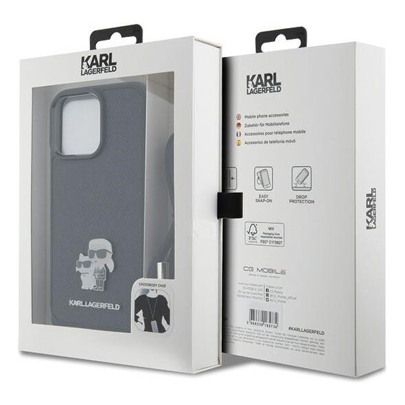Karl Lagerfeld case for iPhone 15 Pro Max 6,7&quot; KLHCP15XSAKCPSK black HC Saffiano KC Metal Pin Crossbody 3666339165789