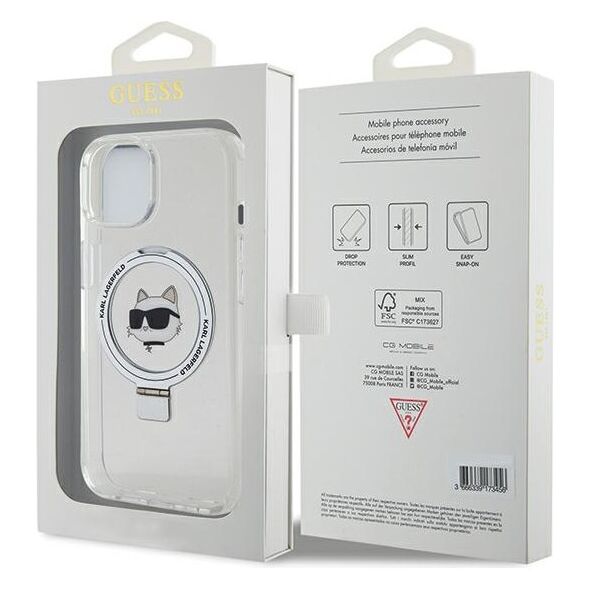 Karl Lagerfeld case for iPhone 15 6,1&quot; KLHMP15SHMRSCHH white HC Magsafe Ringstand CH 3666339168636