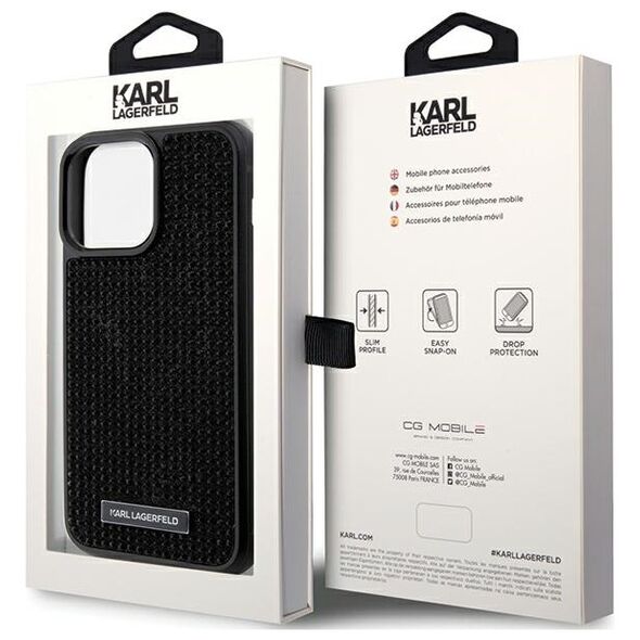 Karl Lagerfeld case for iPhone 15 Pro Max 6,7&quot; KLHCP15XHDSPLK black hardcase Rhinestone Logo Metal Plate 3666339163143