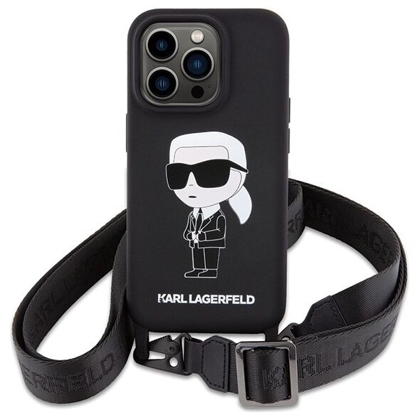 Karl Lagerfeld case for iPhone 15 Pro Max 6,7&quot; KLHCP15XSCBSKNK hardcase black Crossbody Silicone Ikonik 3666339167462