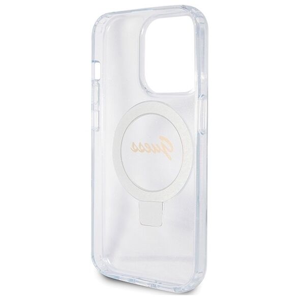 Guess case for iPhone 15 Pro 6,1&quot; GUHMP15LHRSGSD transparent HC RING STAND MAGSAFE SCRIPT LOGO GLITTER 3666339156626