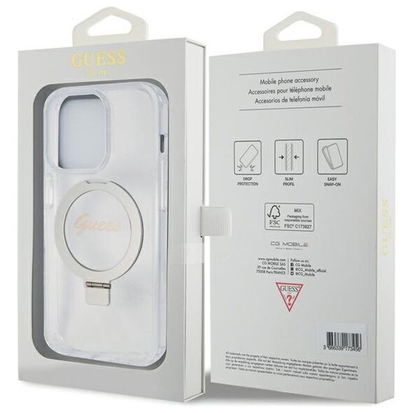 Guess case for iPhone 15 Pro 6,1&quot; GUHMP15LHRSGSD transparent HC RING STAND MAGSAFE SCRIPT LOGO GLITTER 3666339156626