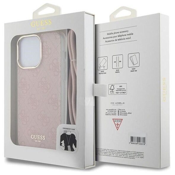 Guess case for iPhone 15 Pro 6,1&quot; GUHCP15LHC4SEP pink HC CROSSBODY CORD 4G PRINT 3666339148362