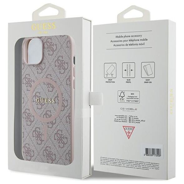 Guess case for iPhone 14 6,1&quot; GUHMP14SG4GFRP pink HC MAGSAFE PU 4G RING CLASSIC LOGO 3666339226701