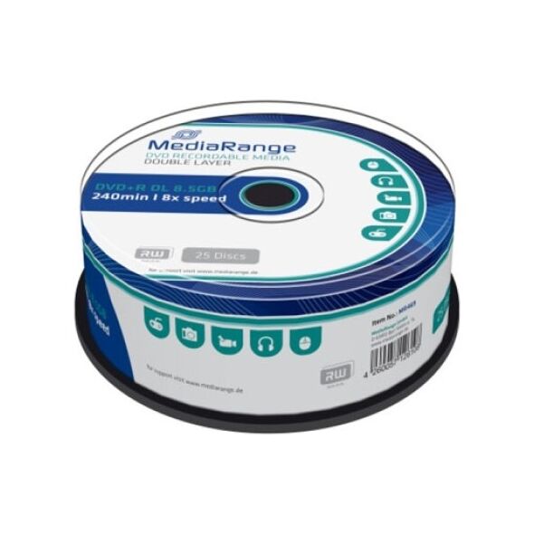 MediaRange DVD+R Dual Layer 240' 8.5GB 8x Cake Box x 25 (MR469) έως 12 άτοκες Δόσεις