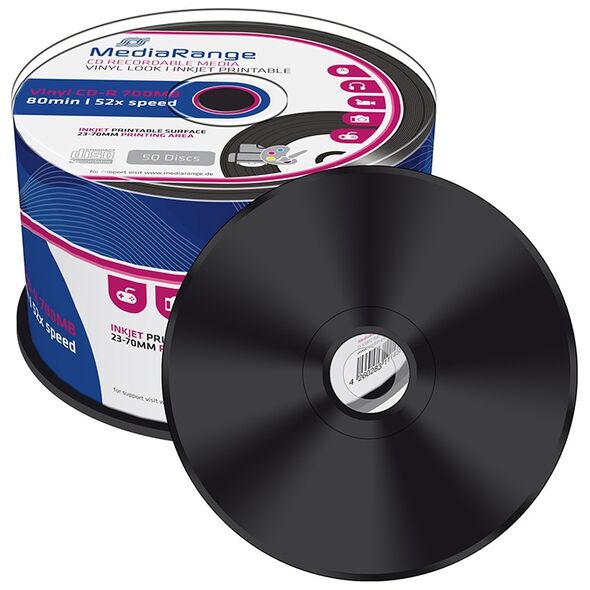 MediaRange Vinyl CD-R 80' 700MB 52x Inkjet Printable, Black dye Cake x 50 (MR226) έως 12 άτοκες Δόσεις