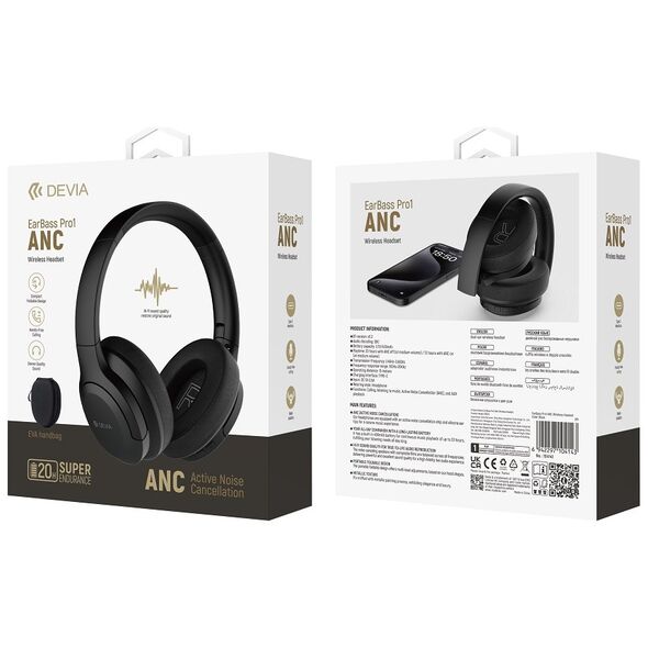 Devia Bluetooth headphones EarBass Pro1 black with ANC 6942297104143