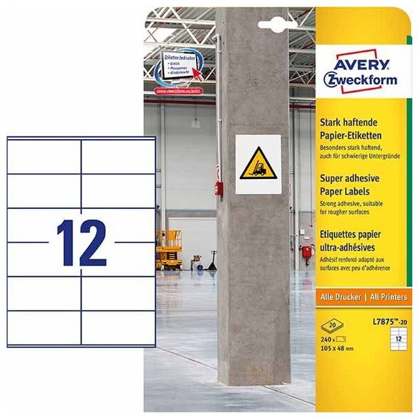 Avery Zweckform ETYK.ZF L7875-20 PAPIER DO TRUDNYCH POW