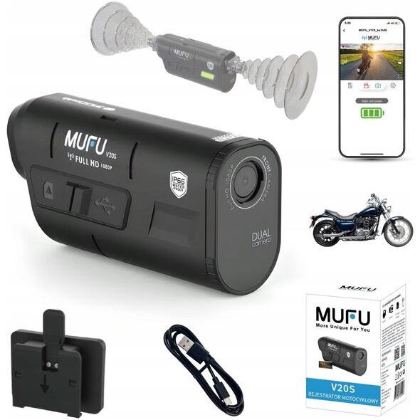 Wideorejestrator MUFU WIDEOREJESTRATOR MOTOCYKLOWY MUFU MOTOCAM V20S FULLHD 7H KAMERA NA MOTOCYKL