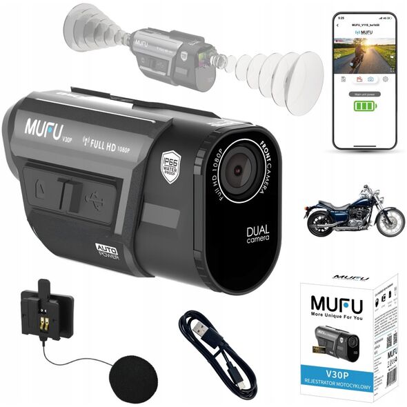 Wideorejestrator MUFU WIDEOREJESTRATOR MOTOCYKLOWY MUFU MOTOCAM V30P FULLHD 7H KAMERA NA MOTOCYKL