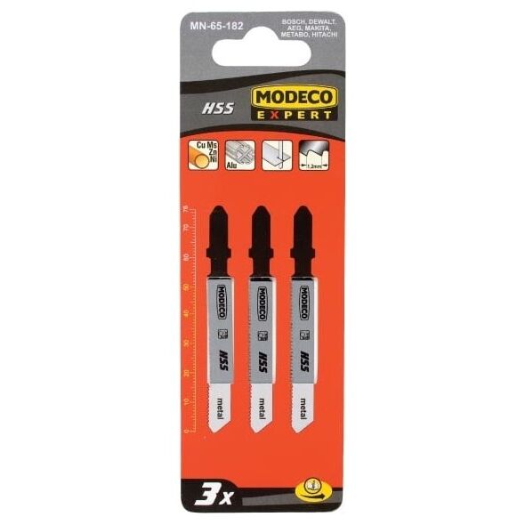 Modeco Brzeszczoty do wyrzynarek typu T 76x2mm cięcie krzywoliniowe stali 3szt. - MN-65-183