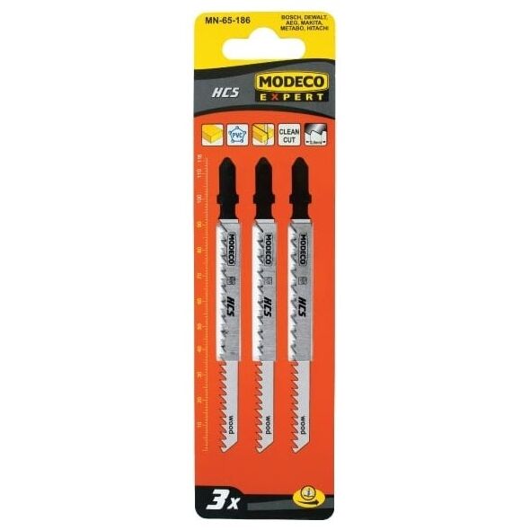 Modeco Brzeszczoty do wyrzynarek typu T 76x1,4mm cięcie krzywolinowe drewna i PCV 3szt. - MN-65-187