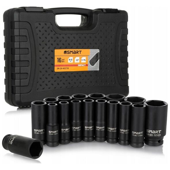 Smart zestaw nasadek udarowych długich 1/2" 10-32mm 16cz SM-29-NSET16