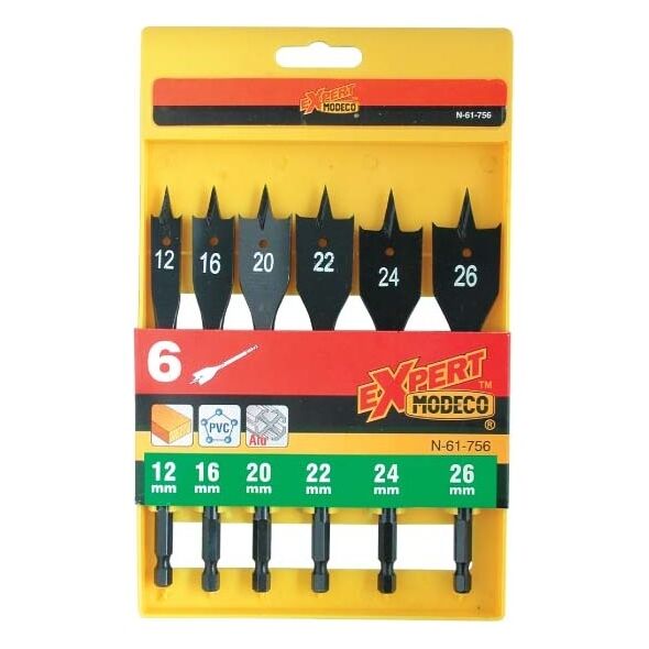 Wiertło Modeco łopatkowe 12 16 18 20 22 24 26mm zestaw (MN61756)