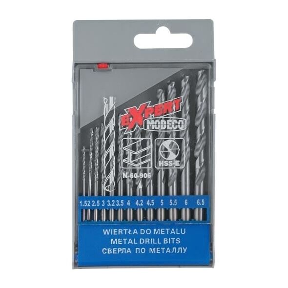 Wiertło Modeco do metalu HSS walcowe 1,5 2 4,5 4 5,5 5 3 2,5 3,5 4,2 6 3,2 6,5mm zestaw (MN-60-906)