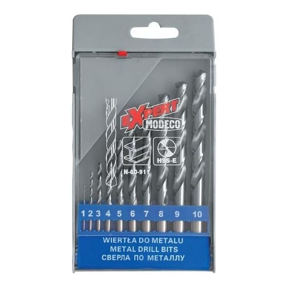 Wiertło Modeco do metalu HSS walcowe 2 7 4 5 1 3 6 10 8 9mm zestaw (MN-60-911)