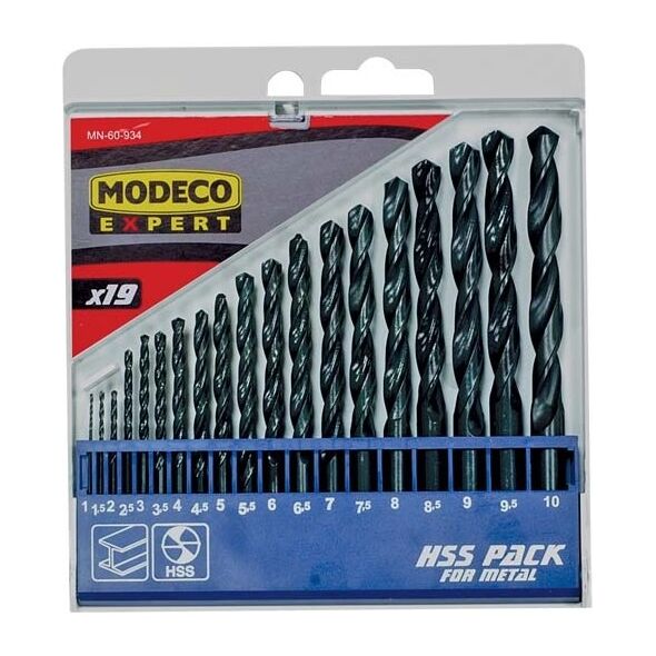 Wiertło Modeco do metalu HSS walcowe 1,5 2 7 4,5 4 5,5 5 1 3 2,5 3,5 6 10 6,5 7,5 8 8,5 9 9,5mm zestaw (MN-60-934)