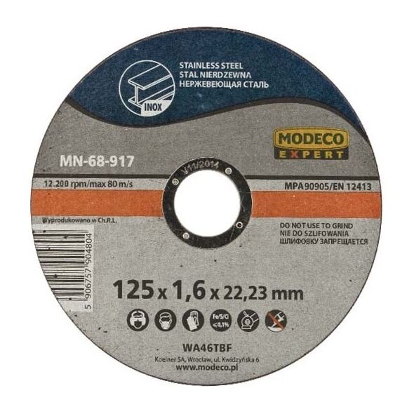 Modeco Ściernica do cięcia stali nierdzewnej 125mm 25szt. - MN-68-917