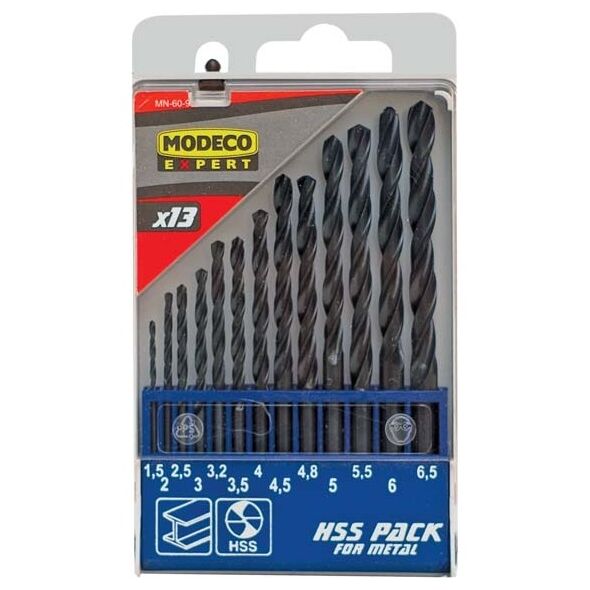 Wiertło Modeco do metalu HSS walcowe 1,5 2 4,5 4 5,5 5 4,8 3 2,5 3,5 6 3,2 6,5mm zestaw (MN-60-932)