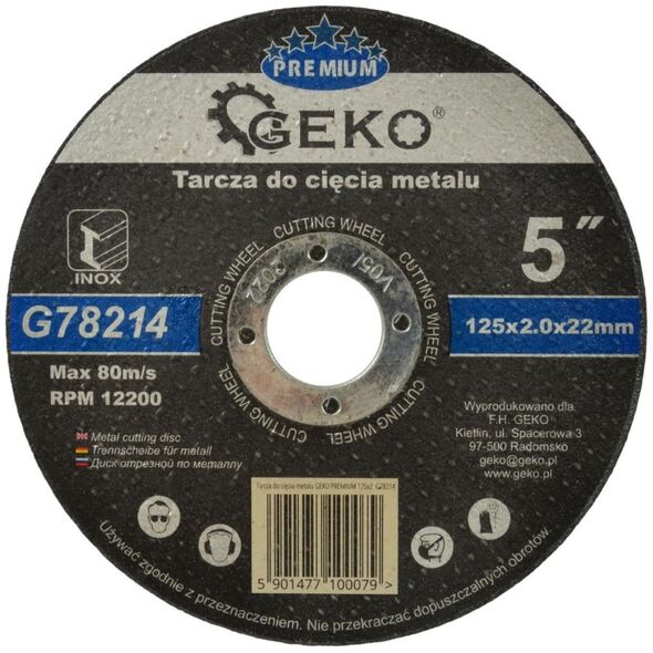 Geko Tarcza do cięcia metalu GEKO PREMIUM 125x2 Inox (10/50/200)