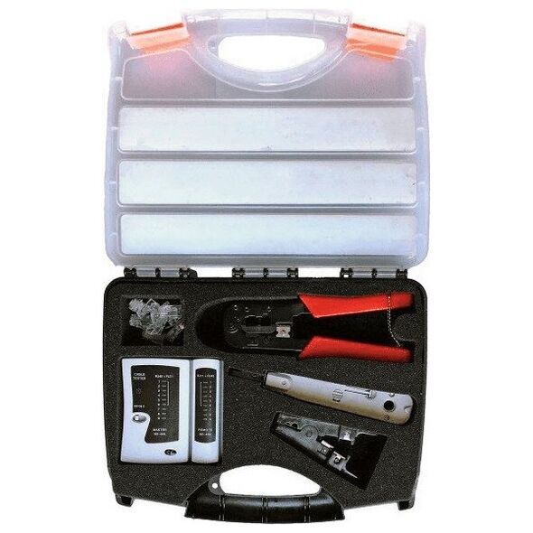 Alantec Zestaw narzędzi instalatorskich w walizce (tester, nóż LSA, zaciskarka, stripper, wtyki RJ45) -NI038