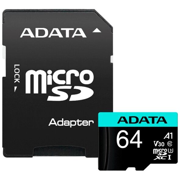 Karta ADATA Premier Pro MicroSDXC 64 GB Class 10 UHS-I/U3 A2 V30 (AUSDX64GUI3V30SA2-RA1)