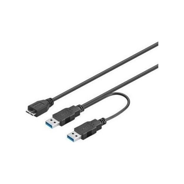 Kabel USB PremiumCord 2x USB-A - micro-B 0.3 m Czarny (ku3y01)