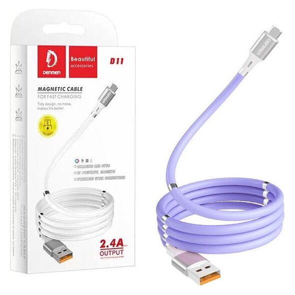 Kabel USB Denmen USB-A - USB-C 1 m Fioletowy (29364)