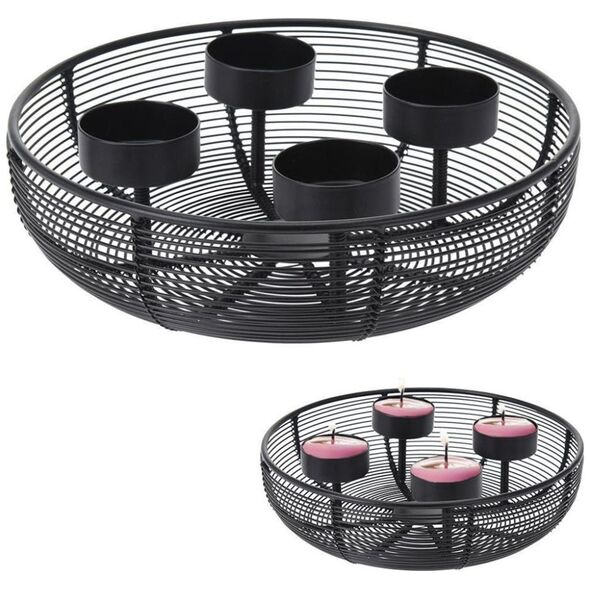 Home Styling Collection Świecznik na 4 tealigt podstawka pod świeczkę metalowy czarny loft 4 sztuki