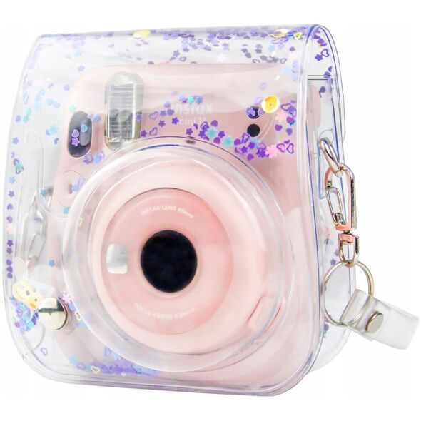 Pokrowiec LoveInstant Instax Mini 11 / Przezroczysty Fioletowe Cekiny