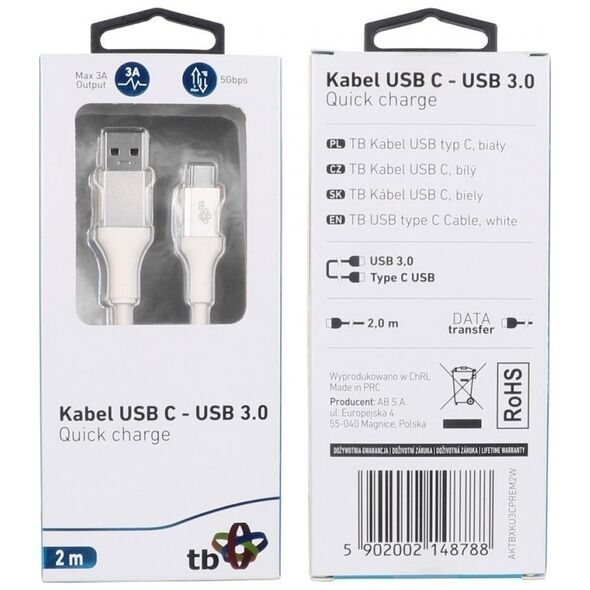 Kabel USB TB Print USB-A - USB-C 2 m Biały (1_791106)