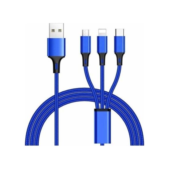 Kabel USB PremiumCord USB-A - USB-C + microUSB + Lightning 1.2 m Niebieski (ku31pow01)