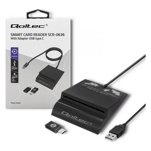 Qoltec Inteligentny czytnik chipowych kart ID SCR-0636 | USB typu C