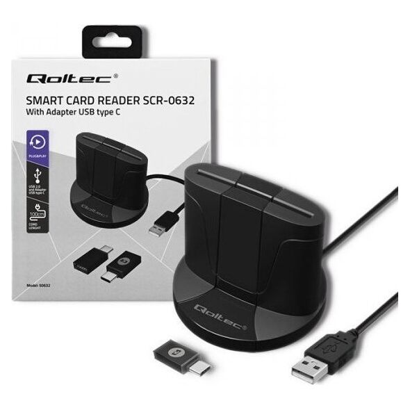 Qoltec QOLTEC CZYTNIK CHIPOWYCH KART ID INTELIGENTNY | SCR-0632 | USB TYP C