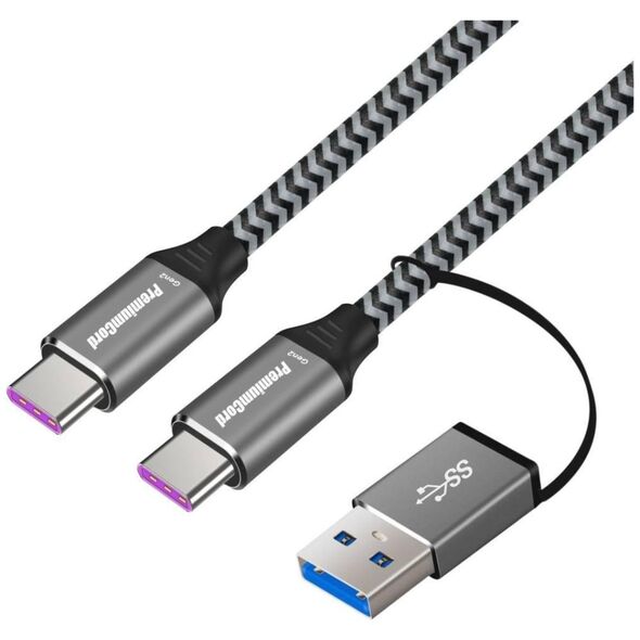 Kabel USB PremiumCord USB-A + USB-C - USB-C 2 m Czarno-szary (ku31cq2)