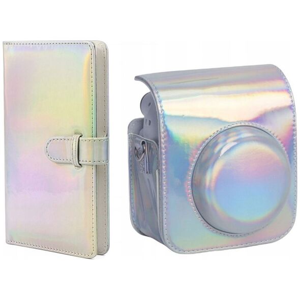 Pokrowiec LoveInstant Futerał Etui Pokrowiec Do Fujifilm Instax Mini 12 + Album Na 96 Zdjęć / Srebrny Błysk