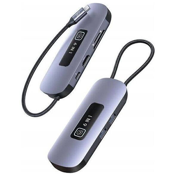 HUB USB Usams USAMS Adapter HUB 6in1 2xUSB 3.0/TF/SD/USB-C/HDMI PD100W gray/tarnish SJ642HUB01 (US-SJ642)