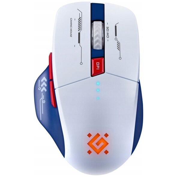 Mysz Defender Mysz bezprzewodowa Defender TISA GM-126 optyczna 1600dpi 2.4 GHz + Bluetooth biało-niebieska RGB AKUMULATOR 6 przycisków Gaming