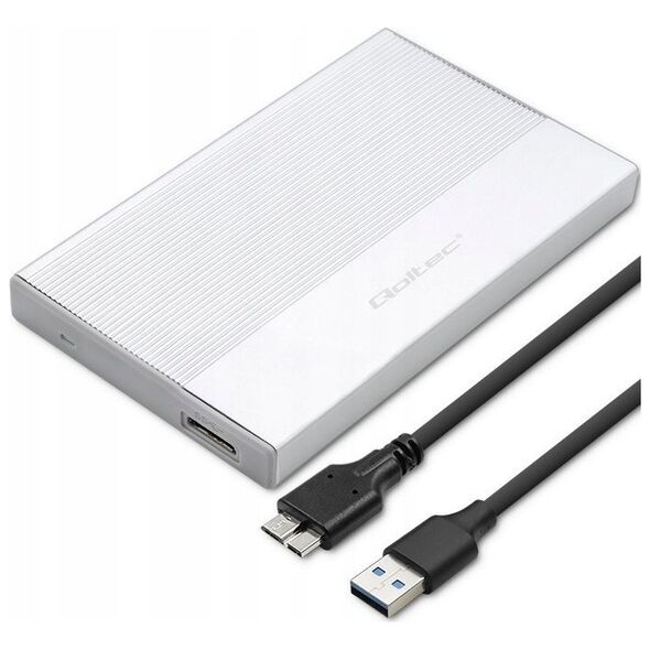 Kieszeń Qoltec Obudowa | Kieszeń na dysk SSD HDD 2.5 cala| SATA | USB 3.0 | Super speed 5Gb/s | 2TB | Srebrna