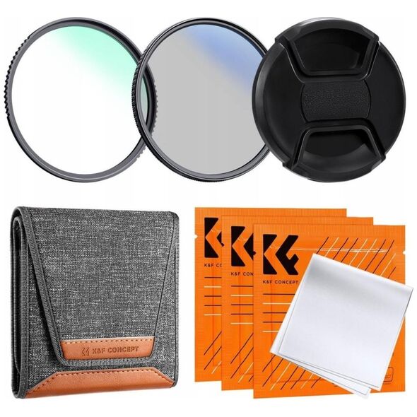 Filtr Kf Zestaw Filtrów 4w1 Filtr UV NANO-K + Polaryzacyjny CPL + Dekielek + Futerał K&F na 77mm / SKU.2039V1