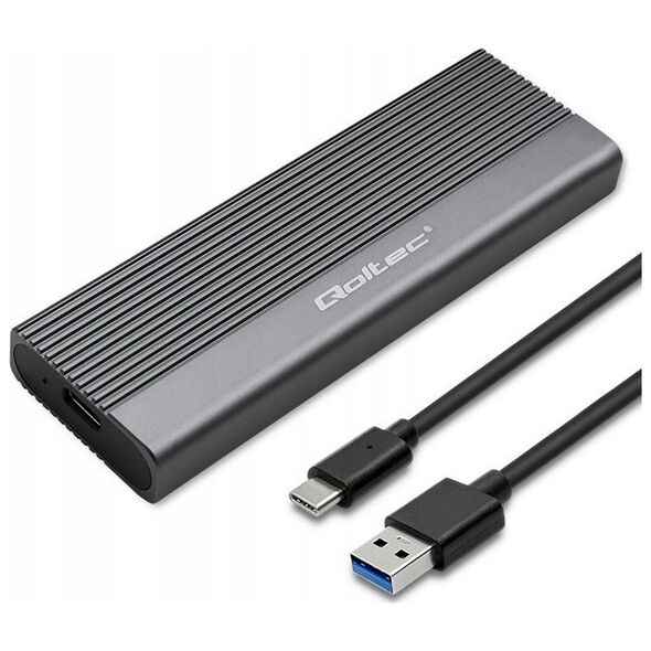 Kieszeń Qoltec Obudowa | kieszeń na dysk SSD M.2 | SATA | NGFF | USB-C | Super speed 6Gb/s | 2TB | Szara