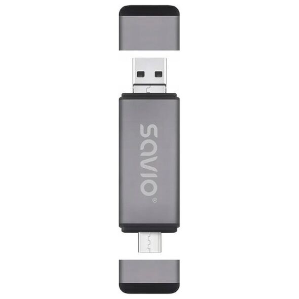 Czytnik Savio Czytnik kart SD 3w1, USB-C+ USB-A 2.0+ Micro USB, AK-72