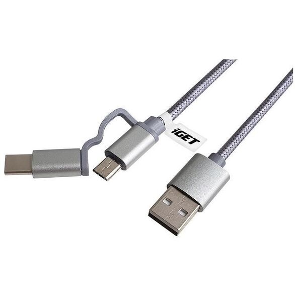 Kabel USB iGET USB-A - microUSB + USB-C 1 m Srebrny (G2V1)